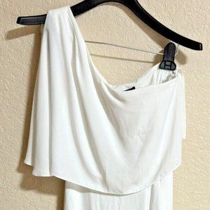 BCBG MAXAZRIA WHITE KENDAL ONE-SHOULDER RUFFLED WOMEN'S DRESS EVENING GOWN